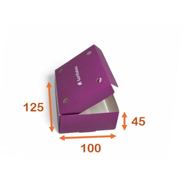 Purple customizable snack or patisserie box with ventilation holes – 125x100x45 mm