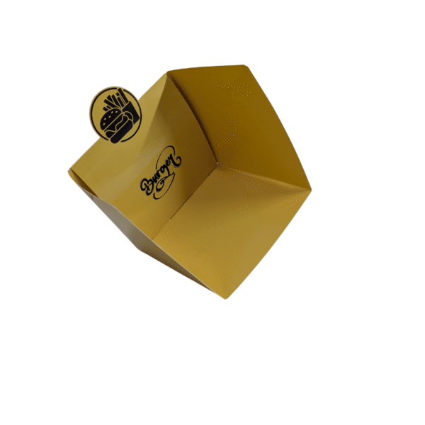 Food box with “Burger” logo and burger & fries icon, designed for food trucks