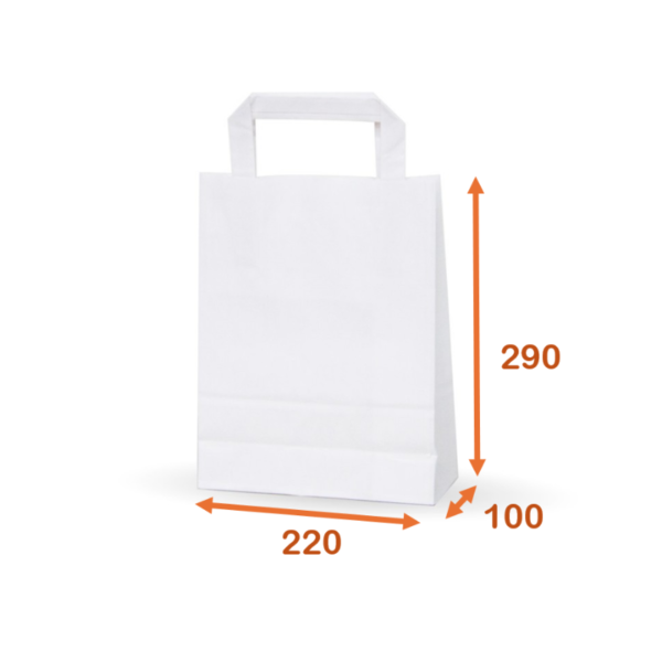 Paper bag - Flat handle - White 220x100x290 mm - Pack of 375 pcs - Image 3
