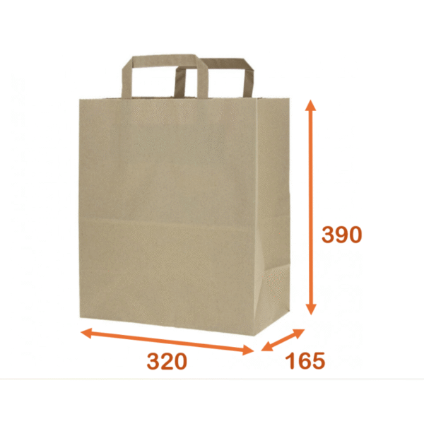 Eco-friendly kraft paper bag with flat handles, 320x165x390 mm