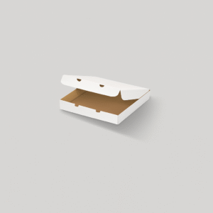 Flat white cardboard food box for pizzas takeaway